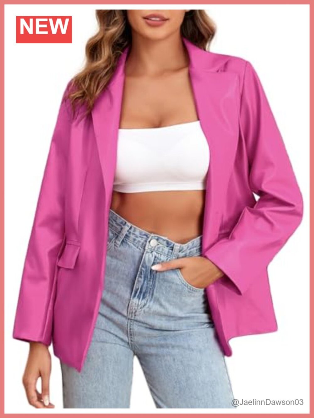 Faux Leather Moto Jacket Blazer Button Front Pockets Faux Leather